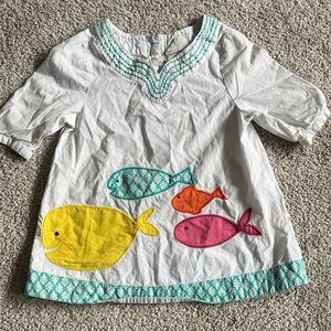Mini Boden White Shirt with Colorful Fish Design